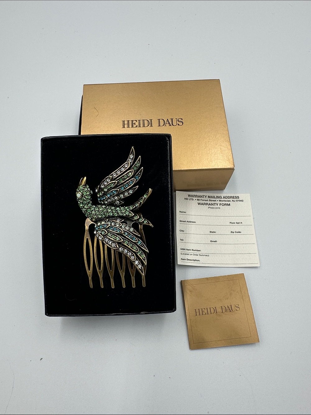 Rare Heidi Daus Bird Raven? Colorful Pave Swarovski Crystal Rhinestone Hair Comb